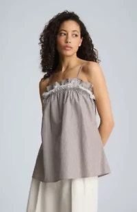 Shirred Neck Cami with Lace Trim Detail