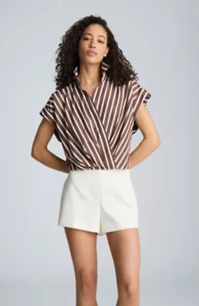Pleat Crossover Front Short Sleeve Crop Shirt