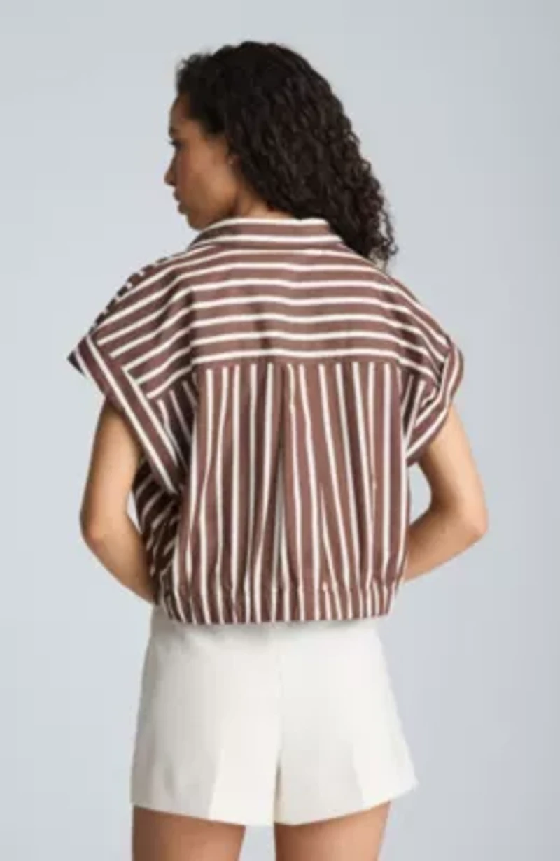 Pleat Crossover Front Short Sleeve Crop Shirt