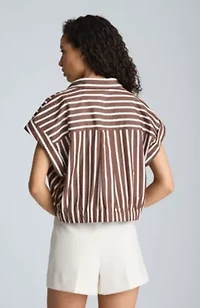 Pleat Crossover Front Short Sleeve Crop Shirt