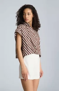 Pleat Crossover Front Short Sleeve Crop Shirt