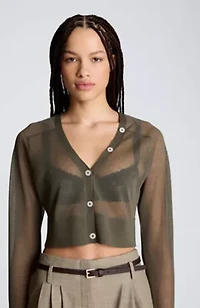 Sheer Saddle Shoulder Crop Cardigan