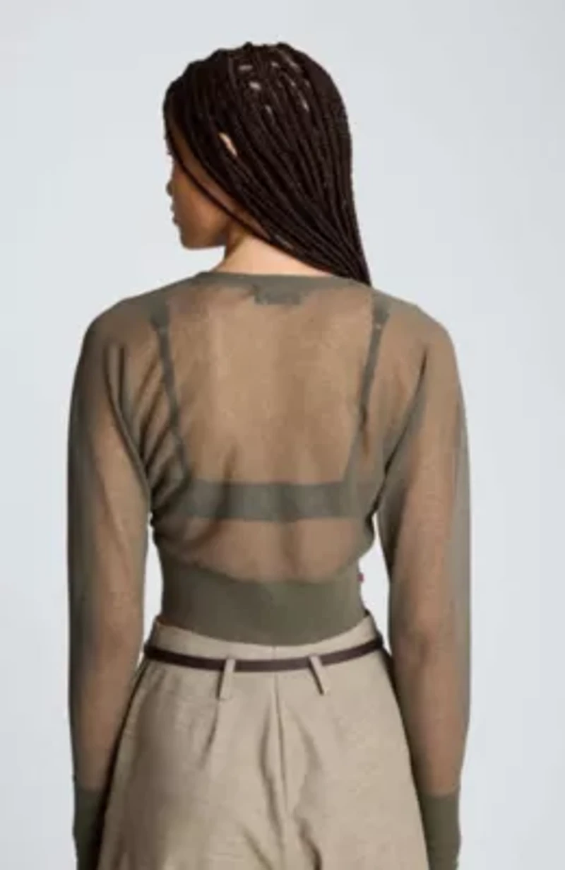 Sheer Saddle Shoulder Crop Cardigan