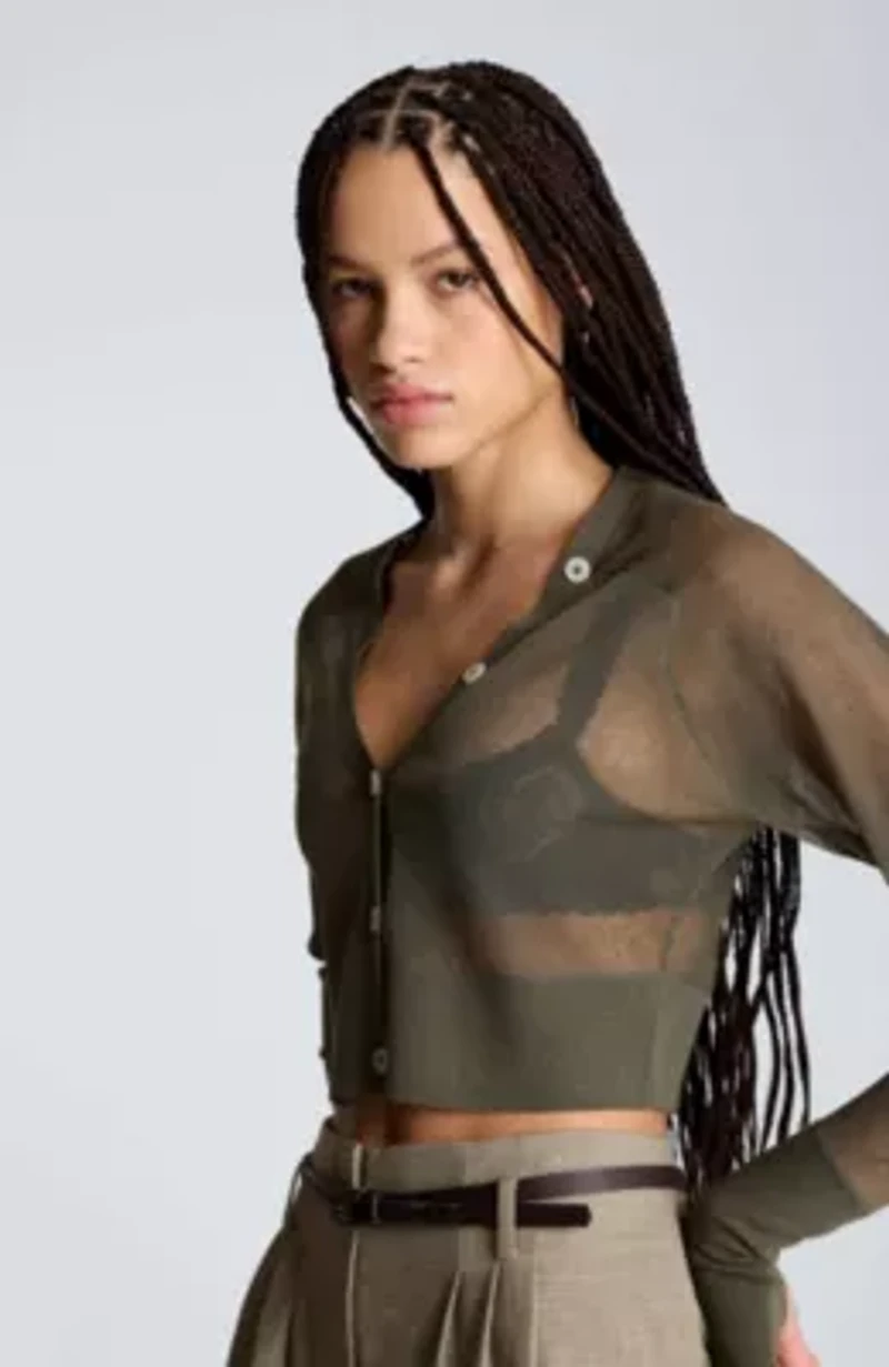 Sheer Saddle Shoulder Crop Cardigan
