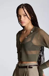 Sheer Saddle Shoulder Crop Cardigan