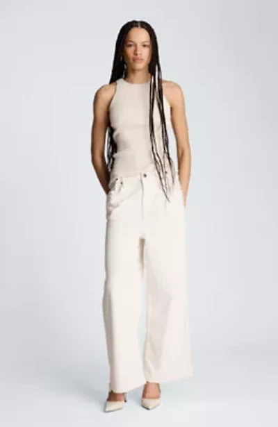 High Rise Fly Front Wide Leg Pant with Adjustable Waist