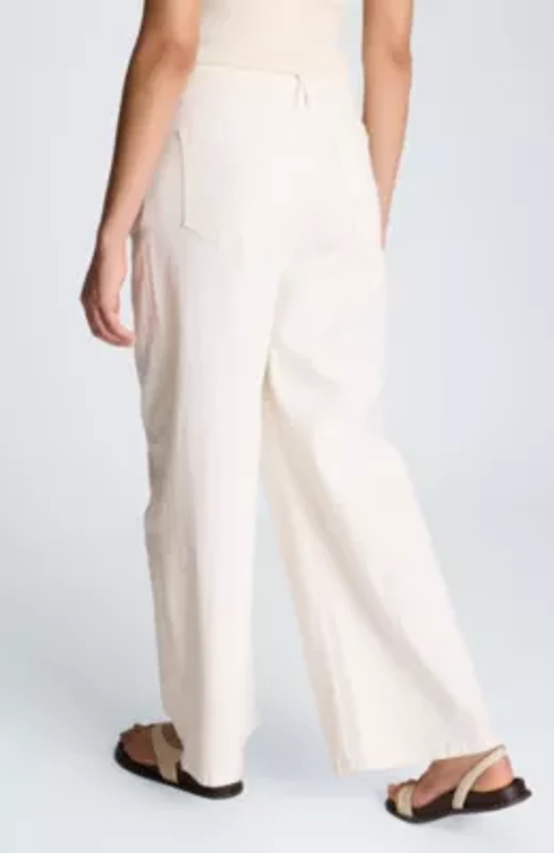 High Rise Fly Front Wide Leg Pant with Adjustable Waist