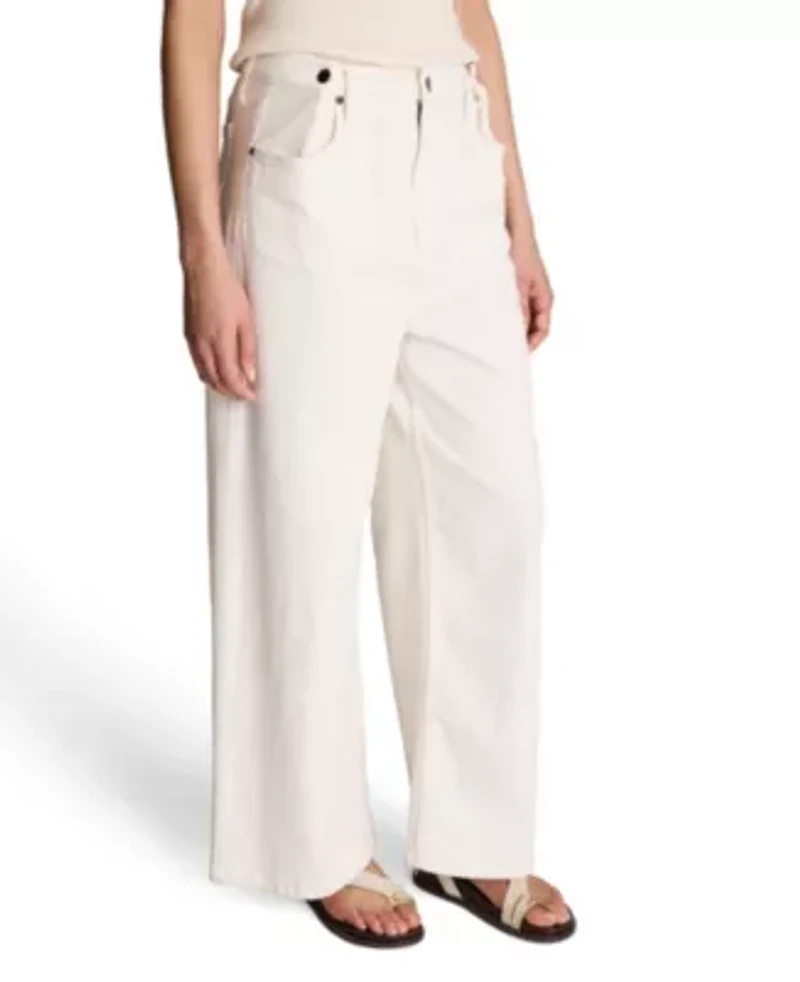 High Rise Fly Front Wide Leg Pant with Adjustable Waist