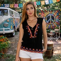 Women's Embroidered Top With Tassels