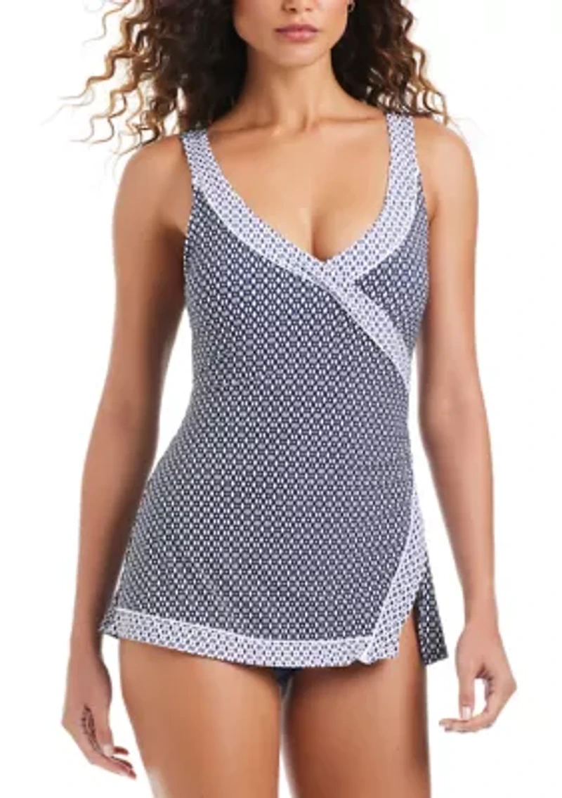 Women's Block Print Surplice Swimdress