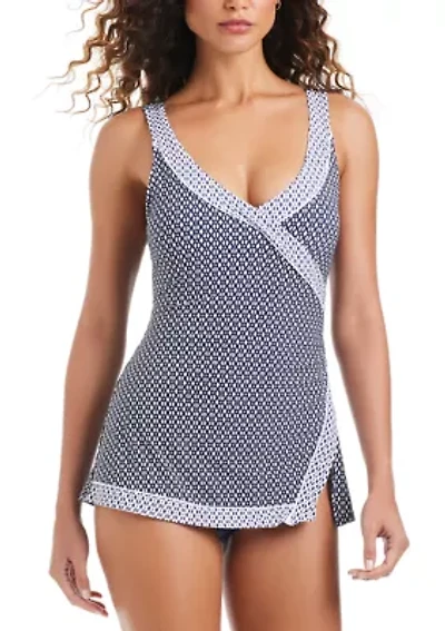 Women's Block Print Surplice Swimdress
