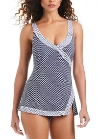 Women's Block Print Surplice Swimdress