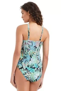 High-Neck Tankini With Center Front Ring Detail
