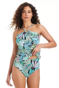 High-Neck Tankini With Center Front Ring Detail
