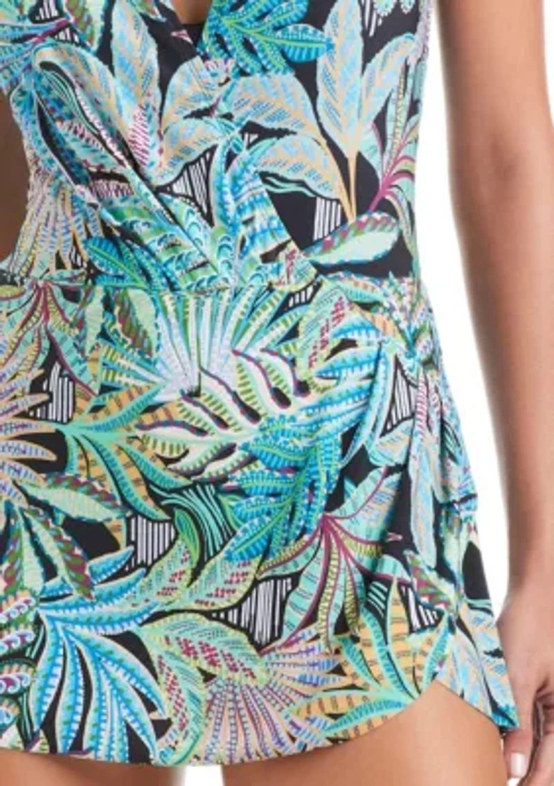 Surplice Swim Dress With Gold O-Ring Detail