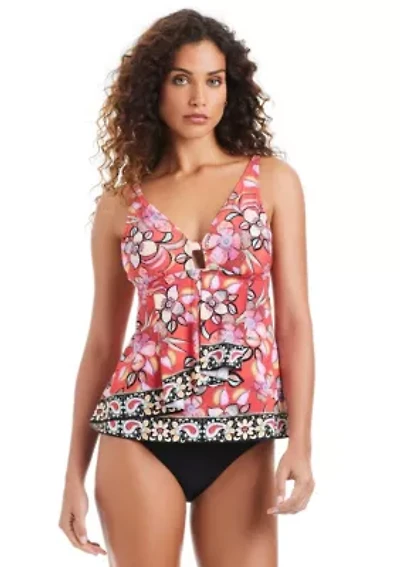 Over-The-Shoulder Tankini With Front Cascade