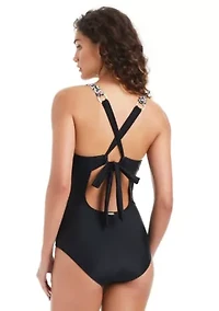 Over-The-Shoulder One-Piece Swimsuit With Back Tie