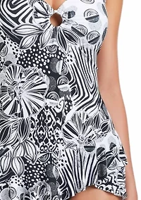 Ruffle Swim Dress With Center Front Ring Detail