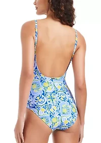Women's Primo Lemons Draped One Piece Swimsuit