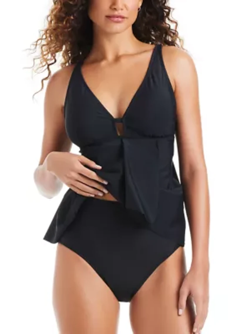 Women's Solid Essentials Cascade Tankini Top