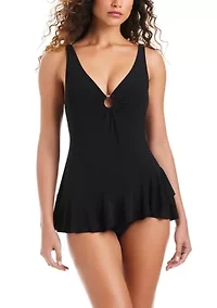 Women's Solid Essentials Ruffle Swimdress