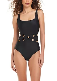 Mesh Cutout One Piece Bathing Suit