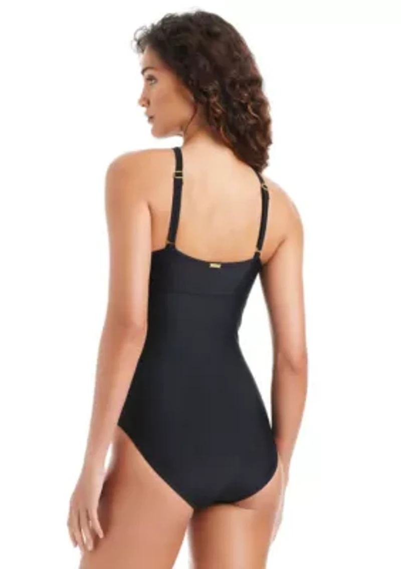High-Neck Over-The-Shoulder One-Piece Swimsuit With CF Key Hole & Twist