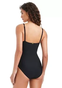 Double Draped Over-The-Shoulder One-Piece Swimsuit With 2 Gold O-Rings
