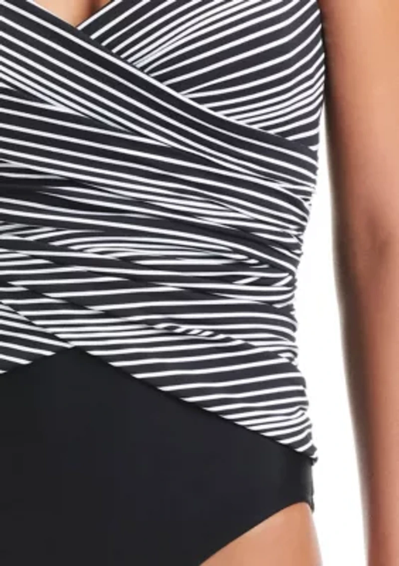 Double Draped Over-The-Shoulder One-Piece Swimsuit With 2 Gold O-Rings