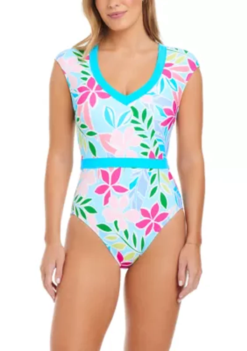 Bright Horizons Cap Sleeve One Piece Swimsuit