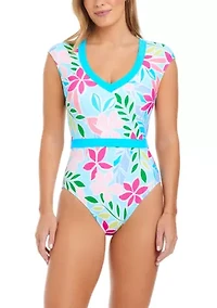 Bright Horizons Cap Sleeve One Piece Swimsuit