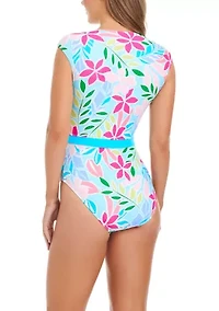 Bright Horizons Cap Sleeve One Piece Swimsuit