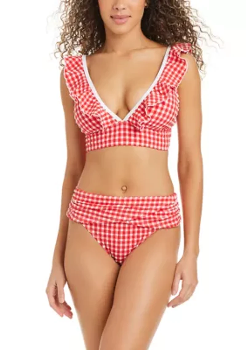 Women's Gingham Glow Ruffle Bikini Top