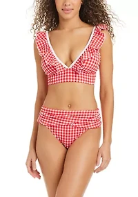 Women's Gingham Glow Ruffle Bikini Top