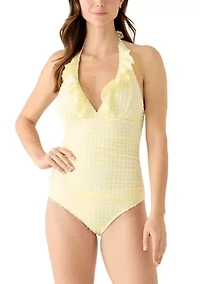 Women's Gingham Glow Ruffle Halter Neck One Piece Swimsuit