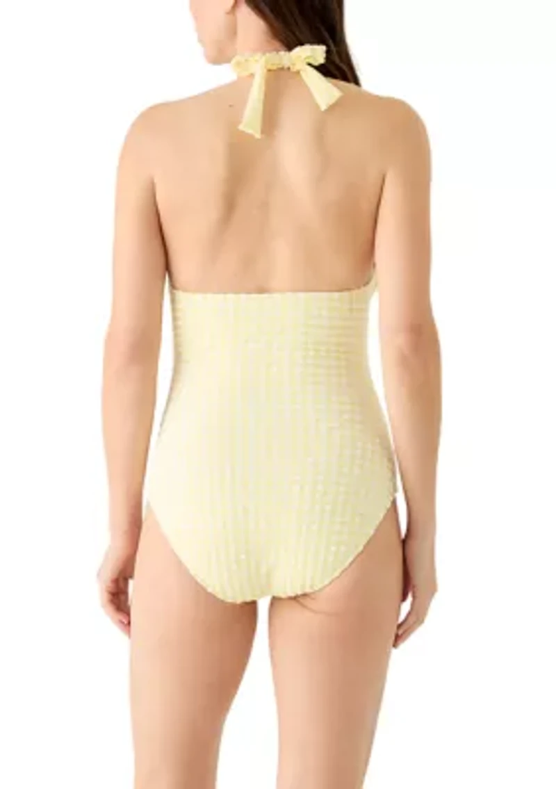 Women's Gingham Glow Ruffle Halter Neck One Piece Swimsuit