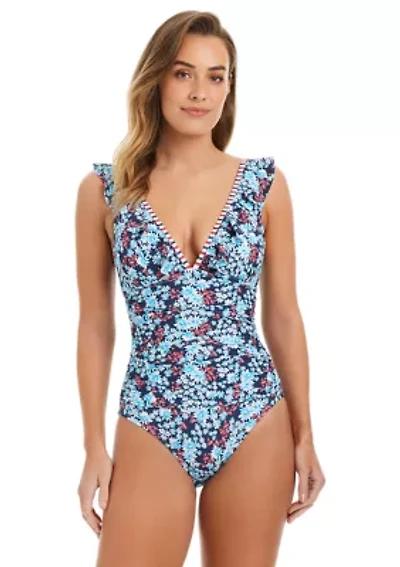Garden Party Ruffle Neck One Piece Swimsuit