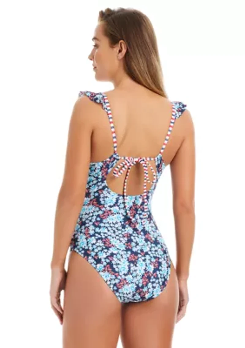 Garden Party Ruffle Neck One Piece Swimsuit