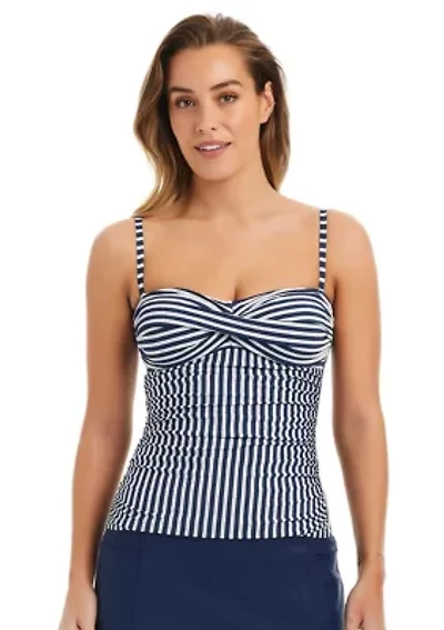Large Seersucker Twist Tankini Swim Top
