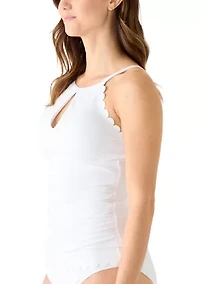 Women's High Neck Keyhole Piqué One Piece Swimsuit