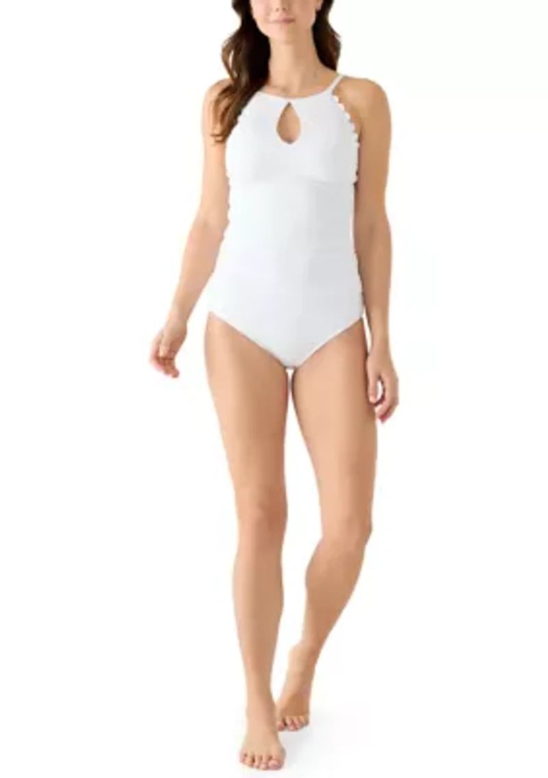 Women's High Neck Keyhole Piqué One Piece Swimsuit