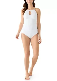 Women's High Neck Keyhole Piqué One Piece Swimsuit