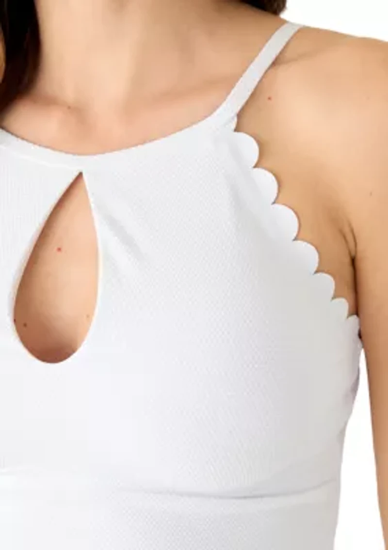 Women's High Neck Keyhole Piqué One Piece Swimsuit