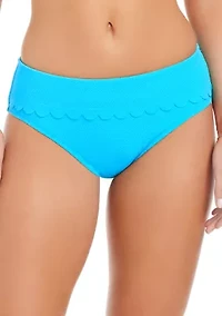 Pique Scallop Hem Foldover Bikini Bottoms