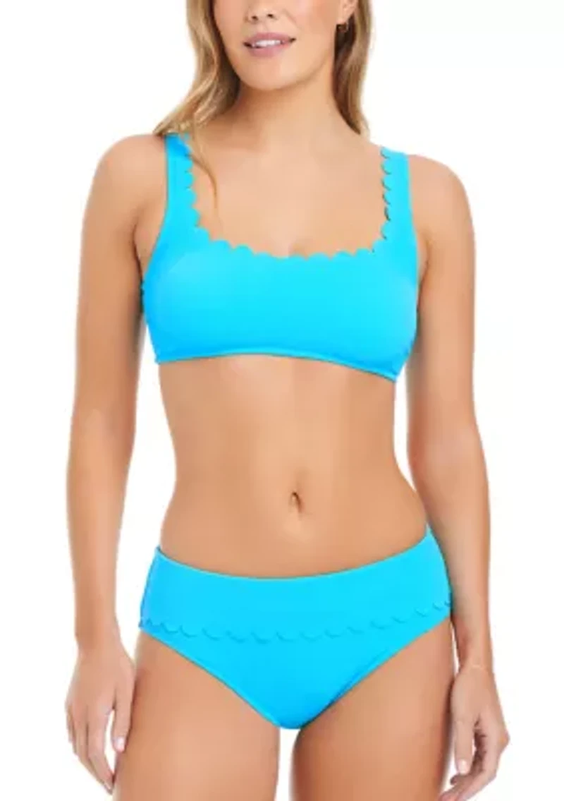 Pique Scallop Hem Foldover Bikini Bottoms