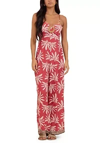 Sleeveless Palm Island Printed Crepe Dress