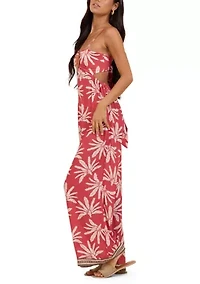 Sleeveless Palm Island Printed Crepe Dress