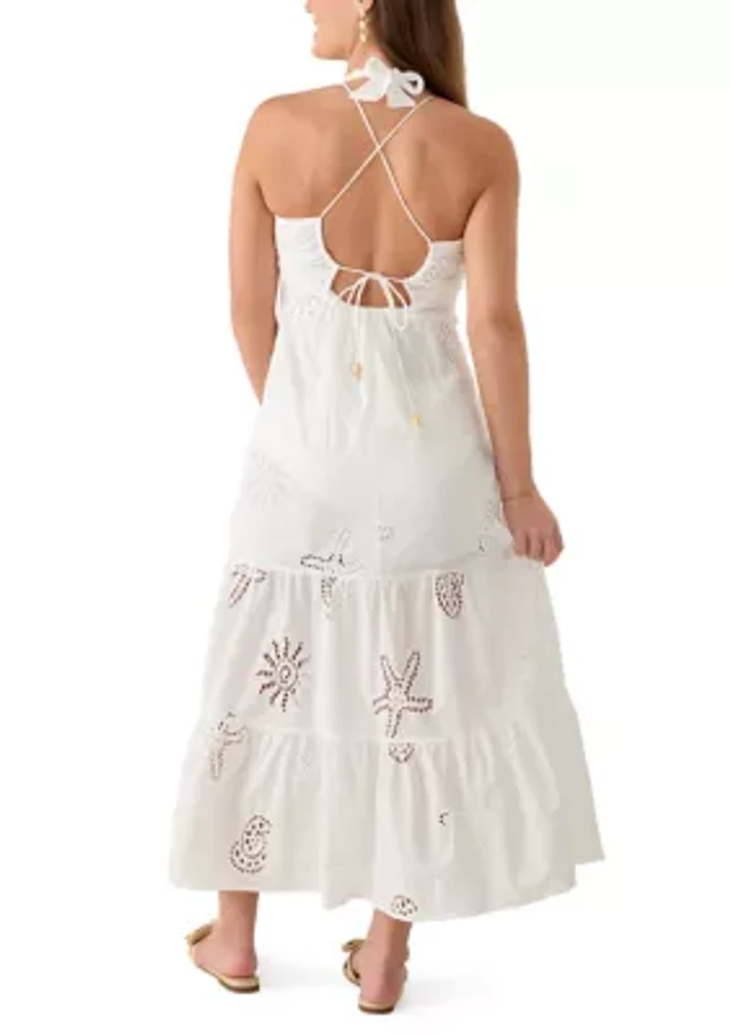 Sleeveless Ocean Eyelet Maxi Swim Coverup Dress