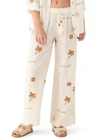 Sun Sand Printed Embroidered Wide Leg Pants