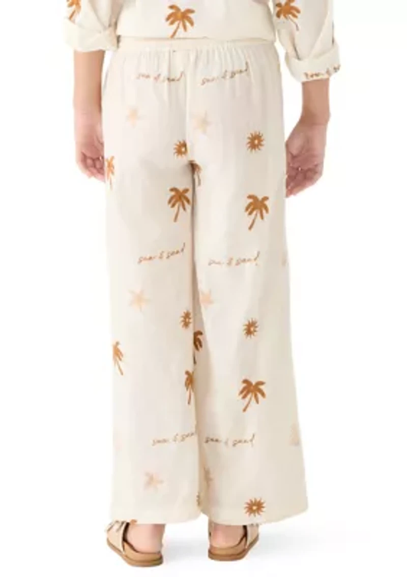 Sun Sand Printed Embroidered Wide Leg Pants